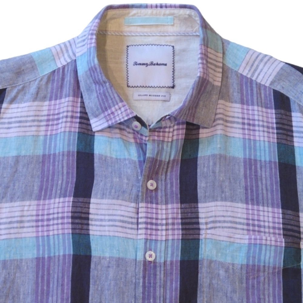 Tommy Bahama 100% Linen Madras Plaid Shirt